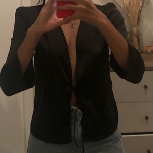 Vintage Silky Front Tie Long Sleeve Blouse
